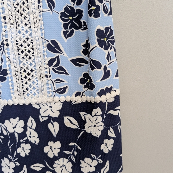 Eliza J Blue and White Shift Floral Mini Dress Resort A Line Crochet Bnwot 8 - Picture 2 of 14